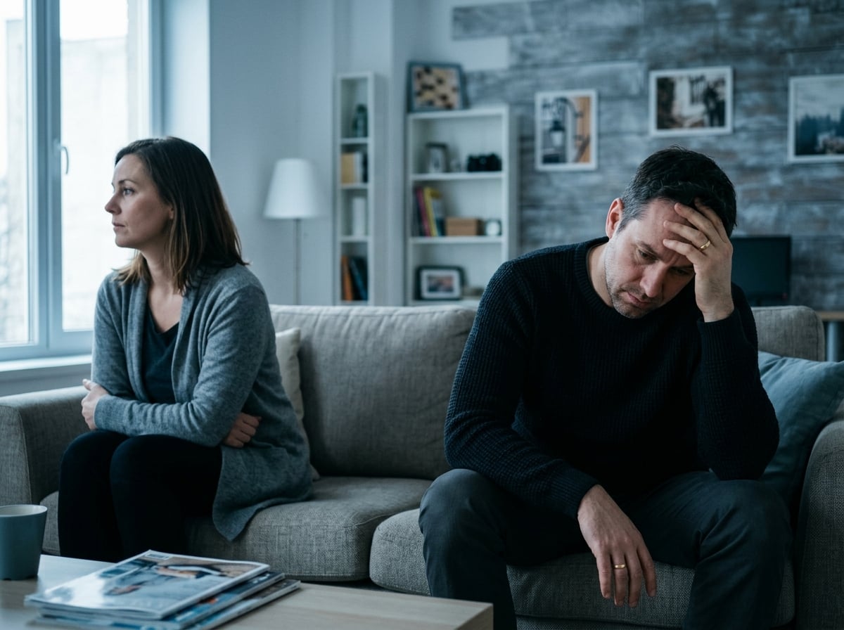 A couple sitting apart, feeling the distance in their marriage