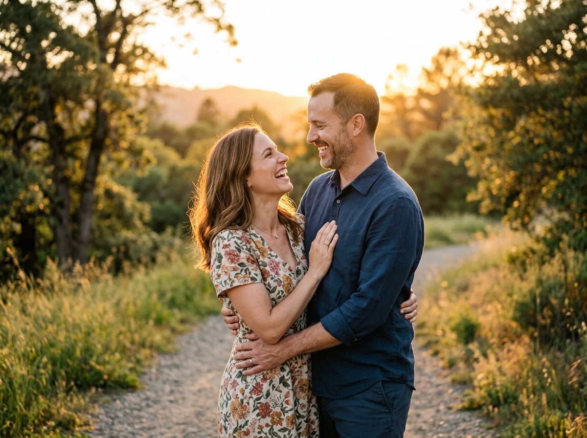 A restored, joyful married couple after coaching